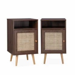 Alice's Garden 2 Tables De Chevet Cannage Couleur Bois Foncé