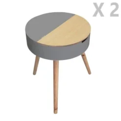 Toilinux Tables De Chevet 2 Tables De Nuit Coffre Scandinave Gris