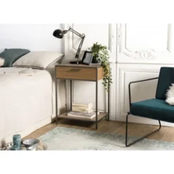 MACABANE Tables De Chevet Chevet 1 Tiroir 1 étagère Bois Sapin Et Métal -Tables De Chevet Soldes chevet 1 tiroir 1 etagere bois sapin et metal 1