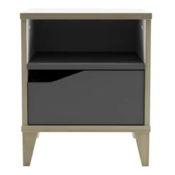 Calicosy Tables De Chevet Chevet 1 Tiroir 1 Niche L36,8 Cm - Blanc Et Gris