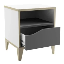 Calicosy Tables De Chevet Chevet 1 Tiroir 1 Niche L36,8 Cm - Blanc Et Gris -Tables De Chevet Soldes chevet 1 tiroir 1 niche l36 8 cm blanc et gris 3