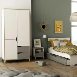 Calicosy Tables De Chevet Chevet 1 Tiroir 1 Niche L36,8 Cm - Blanc Et Gris -Tables De Chevet Soldes chevet 1 tiroir 1 niche l36 8 cm blanc et gris 4