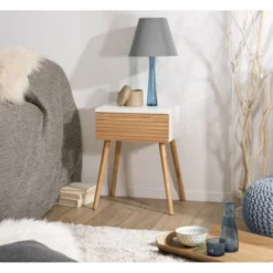 MACABANE Tables De Chevet Chevet 1 Tiroir En Bois Clair Et Blanc -Tables De Chevet Soldes chevet 1 tiroir en bois clair et blanc 1