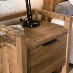 MACABANE Tables De Chevet Chevet 1 Tiroir En Pin Recyclé -Tables De Chevet Soldes chevet 1 tiroir en pin recycle 2