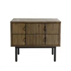 MACABANE Tables De Chevet Chevet 2 Tiroirs Acacia Pieds Métal Noir -Tables De Chevet Soldes chevet 2 tiroirs acacia pieds metal noir 4