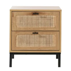 Casâme Tables De Chevet Chevet 2 Tiroirs Aspect Chêne Avec Cannage Rotin - H51cm