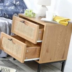Casâme Tables De Chevet Chevet 2 Tiroirs Aspect Chêne Avec Cannage Rotin - H51cm 11 Casâme Tables De Chevet Chevet 2 Tiroirs Aspect Chêne Avec Cannage Rotin - H51cm -Tables De Chevet Soldes chevet 2 tiroirs aspect chene avec cannage rotin h51cm 3