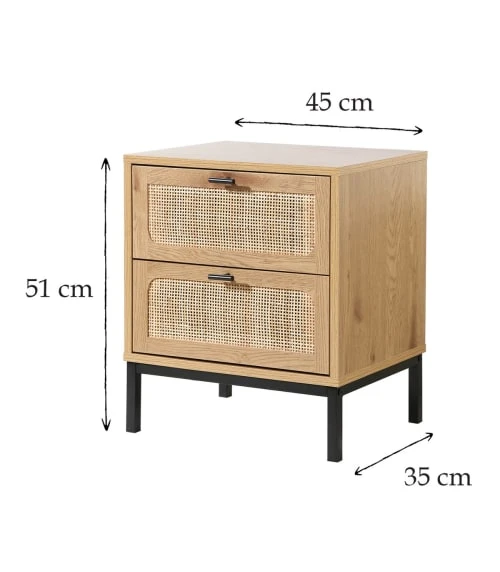 Casâme Tables De Chevet Chevet 2 Tiroirs Aspect Chêne Avec Cannage Rotin - H51cm 7 Casâme Tables De Chevet Chevet 2 Tiroirs Aspect Chêne Avec Cannage Rotin - H51cm – Image 5