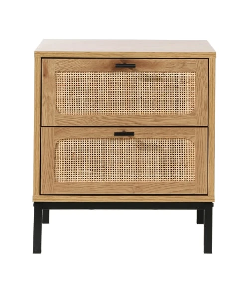Casâme Tables De Chevet Chevet 2 Tiroirs Aspect Chêne Avec Cannage Rotin - H51cm 3 Casâme Tables De Chevet Chevet 2 Tiroirs Aspect Chêne Avec Cannage Rotin - H51cm