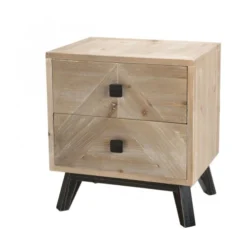 MACABANE Tables De Chevet Chevet 2 Tiroirs Beige Pieds En Sapin Noir