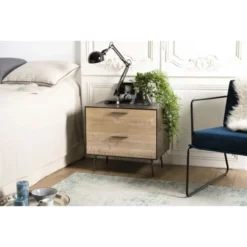 MACABANE Tables De Chevet Chevet 2 Tiroirs Bois Sapin Et Pieds Métal -Tables De Chevet Soldes chevet 2 tiroirs bois sapin et pieds metal 1