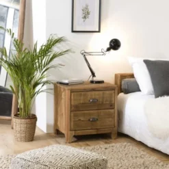 MACABANE Tables De Chevet Chevet 2 Tiroirs En Pin Recyclé -Tables De Chevet Soldes chevet 2 tiroirs en pin recycle 1