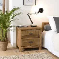 MACABANE Tables De Chevet Chevet 2 Tiroirs En Pin Recyclé -Tables De Chevet Soldes chevet 2 tiroirs en pin recycle 2