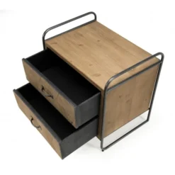 MACABANE Tables De Chevet Chevet 2 Tiroirs Sapin Marqueté Pieds Métal -Tables De Chevet Soldes chevet 2 tiroirs sapin marquete pieds metal 4