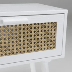 MACABANE Tables De Chevet Chevet Blanc 1 Tiroir Cannage Naturel -Tables De Chevet Soldes chevet blanc 1 tiroir cannage naturel 2