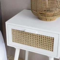 MACABANE Tables De Chevet Chevet Blanc 1 Tiroir Cannage Naturel -Tables De Chevet Soldes chevet blanc 1 tiroir cannage naturel 3