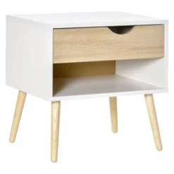 Homcom Tables De Chevet Chevet Design Scandinave Avec Niche Blanc Aspect Chêne Clair