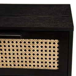 MACABANE Tables De Chevet Chevet En Bois 1 Tiroir Cannage Noir -Tables De Chevet Soldes chevet en bois 1 tiroir cannage noir 3