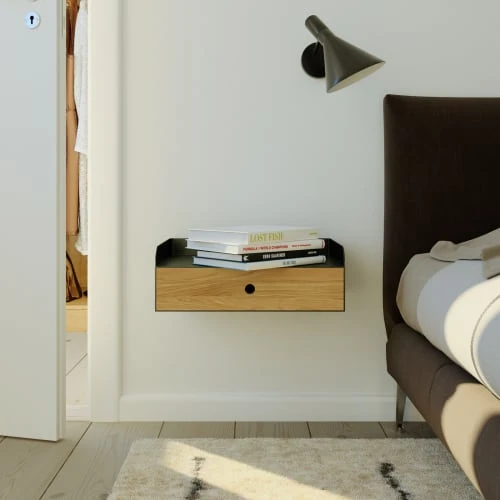 WOODEK Tables De Chevet Chevet En Chêne Massif Et Métal Noir 4 WOODEK Tables De Chevet Chevet En Chêne Massif Et Métal Noir – Image 2