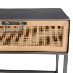 MACABANE Tables De Chevet Chevet En Métal Noir 1 Tiroir Cannage Couleur Naturelle -Tables De Chevet Soldes chevet en metal noir 1 tiroir cannage couleur naturelle 3