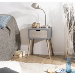 MACABANE Tables De Chevet Chevet En Pin Gris 1 Tiroir Beige -Tables De Chevet Soldes chevet en pin gris 1 tiroir beige 1