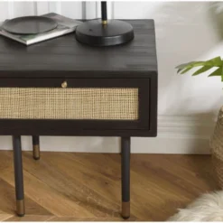 MACABANE Tables De Chevet Chevet Noir 1 Tiroir Cannage -Tables De Chevet Soldes chevet noir 1 tiroir cannage 2