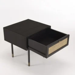 MACABANE Tables De Chevet Chevet Noir 1 Tiroir Cannage -Tables De Chevet Soldes chevet noir 1 tiroir cannage 4