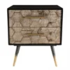MACABANE Tables De Chevet Chevet Noir 2 Tiroirs En Sapin Marqueté Pieds Métal Doré -Tables De Chevet Soldes chevet noir 2 tiroirs en sapin marquete pieds metal dore