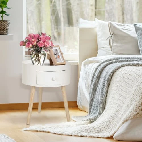 Homcom Tables De Chevet Chevet Table De Nuit Ronde 1 Tiroir Design Scandinave Bicolore 4 Homcom Tables De Chevet Chevet Table De Nuit Ronde 1 Tiroir Design Scandinave Bicolore – Image 2