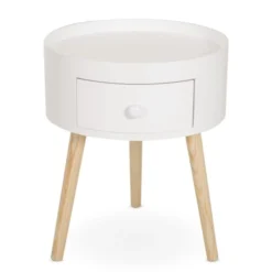 Homcom Tables De Chevet Chevet Table De Nuit Ronde 1 Tiroir Design Scandinave Bicolore