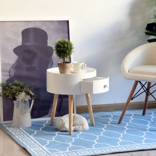 Homcom Tables De Chevet Chevet Table De Nuit Ronde 1 Tiroir Design Scandinave Bicolore 7 Homcom Tables De Chevet Chevet Table De Nuit Ronde 1 Tiroir Design Scandinave Bicolore – Image 5