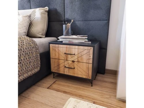 Toilinux Tables De Chevet DIRKA - Table De Chevet Anthracite Pin 4 Toilinux Tables De Chevet DIRKA - Table De Chevet Anthracite Pin – Image 2