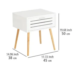Toilinux Lot De 2 Tables De Chevet Avec 1 Tiroir En Bambou Et Mdf Blanc -Tables De Chevet Soldes lot de 2 tables de chevet avec 1 tiroir en bambou et mdf blanc 2