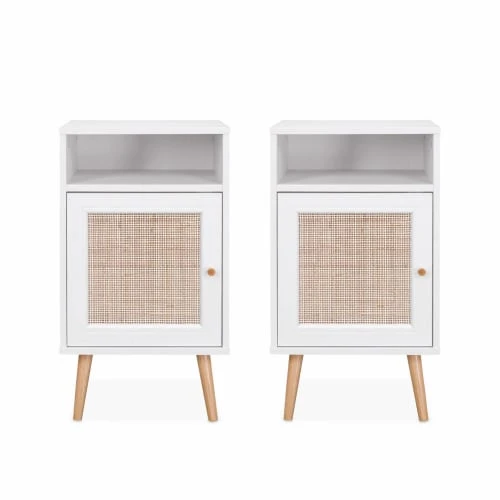 Alice's Garden Lot De 2 Tables De Chevet En Cannage, Blanc 4 Alice's Garden Lot De 2 Tables De Chevet En Cannage, Blanc – Image 2