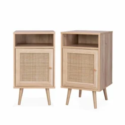 Alice's Garden Lot De 2 Tables De Chevet En Cannage, Naturel