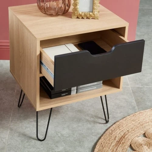Baita Lot De 2 Tables De Chevet Noir Et Effet Chêne 1 Tiroir 5 Baita Lot De 2 Tables De Chevet Noir Et Effet Chêne 1 Tiroir – Image 3