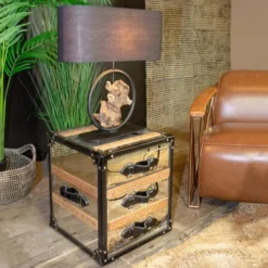 Now’s Home Tables De Chevet Meuble D'appoint 3 Tiroirs En Acier Inoxydable Et Cuir -Tables De Chevet Soldes meuble d appoint 3 tiroirs en acier inoxydable et cuir 1