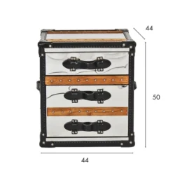 Now’s Home Tables De Chevet Meuble D'appoint 3 Tiroirs En Acier Inoxydable Et Cuir -Tables De Chevet Soldes meuble d appoint 3 tiroirs en acier inoxydable et cuir 3