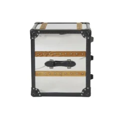 Now’s Home Tables De Chevet Meuble D'appoint 3 Tiroirs En Acier Inoxydable Et Cuir -Tables De Chevet Soldes meuble d appoint 3 tiroirs en acier inoxydable et cuir 5