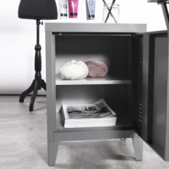 Urban Meuble Tables De Chevet Meuble De Rangement De Chevet En Métal De Style Industriel Gris -Tables De Chevet Soldes meuble de rangement de chevet en metal de style industriel gris 4