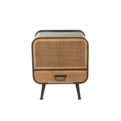 LANADECO Tables De Chevet Table 1 Tiroir Métal Noir Bois Naturel -Tables De Chevet Soldes table 1 tiroir metal noir bois naturel 3