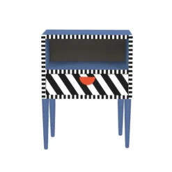 RNT By Really Nice Things Tables De Chevet Table Chevet 1 Tiroir Laqué Pin Massif Bleu Imprimé Géométrique.