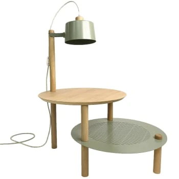 DIZY Design Tables De Chevet Good Is Beautiful Table D'appoint Avec Plateaux Décalés, Lampe En Chêne & Métal Vert 7 DIZY Design Tables De Chevet Good Is Beautiful Table D'appoint Avec Plateaux Décalés, Lampe En Chêne & Métal Vert – Image 5