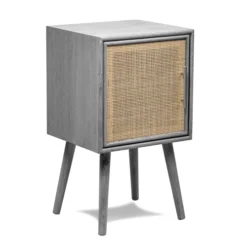 Nordlys Tables De Chevet Table De Chevet 1 Porte En Rotin Gris