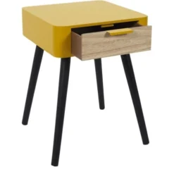 The Home Deco Factory Tables De Chevet Table De Chevet 1 Tiroir Bois Jaune -Tables De Chevet Soldes table de chevet 1 tiroir bois jaune 3