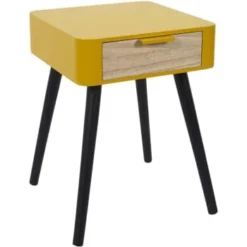 The Home Deco Factory Tables De Chevet Table De Chevet 1 Tiroir Bois Jaune -Tables De Chevet Soldes table de chevet 1 tiroir bois jaune 5