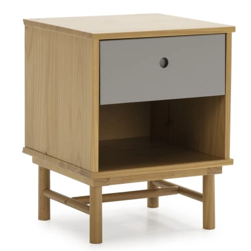 HOMN Tables De Chevet Table De Chevet 1 Tiroir Couleur Bois Et Gris, Bois Massif 3 HOMN Tables De Chevet Table De Chevet 1 Tiroir Couleur Bois Et Gris, Bois Massif