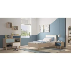 Meubletmoi Tables De Chevet Table De Chevet 1 Tiroir Décor Chêne Et Bleu -Tables De Chevet Soldes table de chevet 1 tiroir decor chene et bleu 1