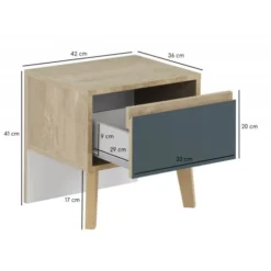 Meubletmoi Tables De Chevet Table De Chevet 1 Tiroir Décor Chêne Et Bleu -Tables De Chevet Soldes table de chevet 1 tiroir decor chene et bleu 3