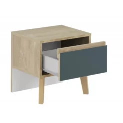 Meubletmoi Tables De Chevet Table De Chevet 1 Tiroir Décor Chêne Et Bleu -Tables De Chevet Soldes table de chevet 1 tiroir decor chene et bleu 4